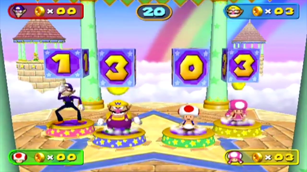 Mario Party 7 Minigames - Waluigi VS Toadette VS Wario VS Toad