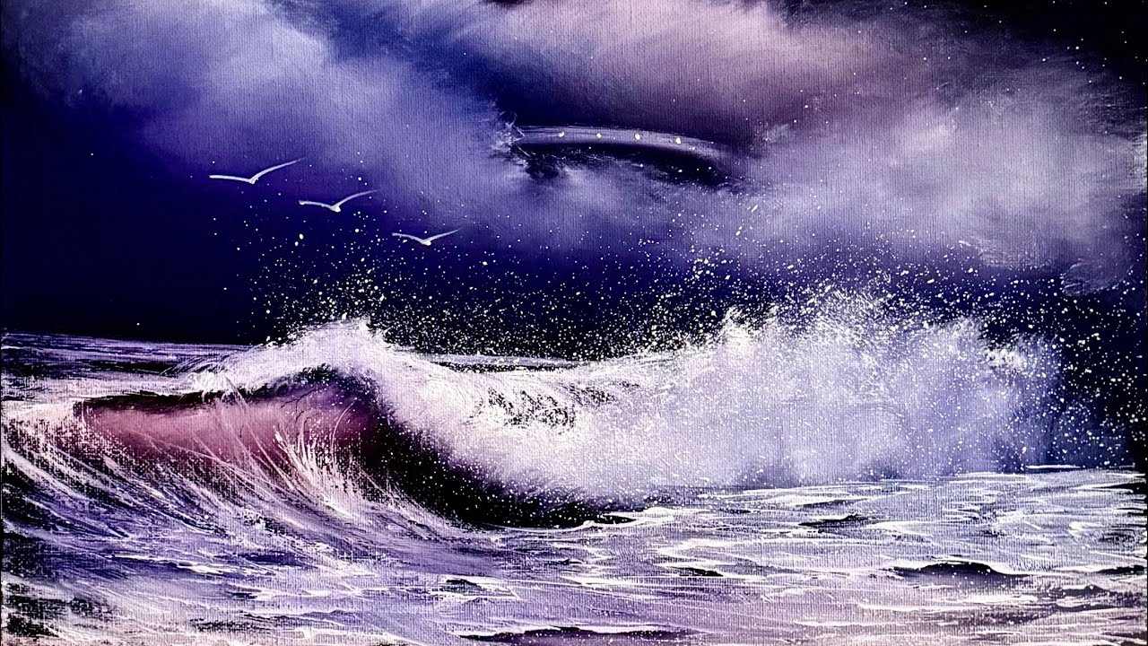 UFO Seascape Tutorial on Black Canvas with #PaintWithJosh #artteacher #PaintingTutorial #BobRoss 