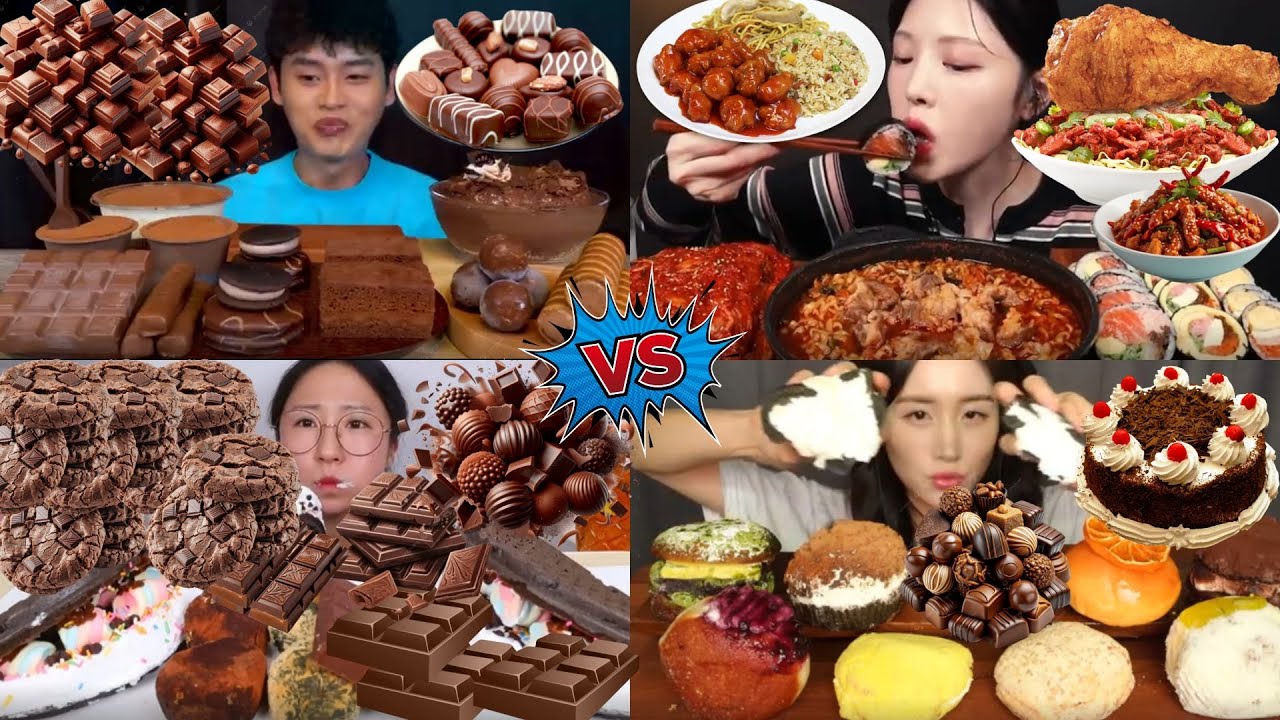 Sweet vs Spicy Mukbang Battle 🍫🔥 Chocolate Desserts, Korean Noodles & Crispy Chicken | ASMR Eating