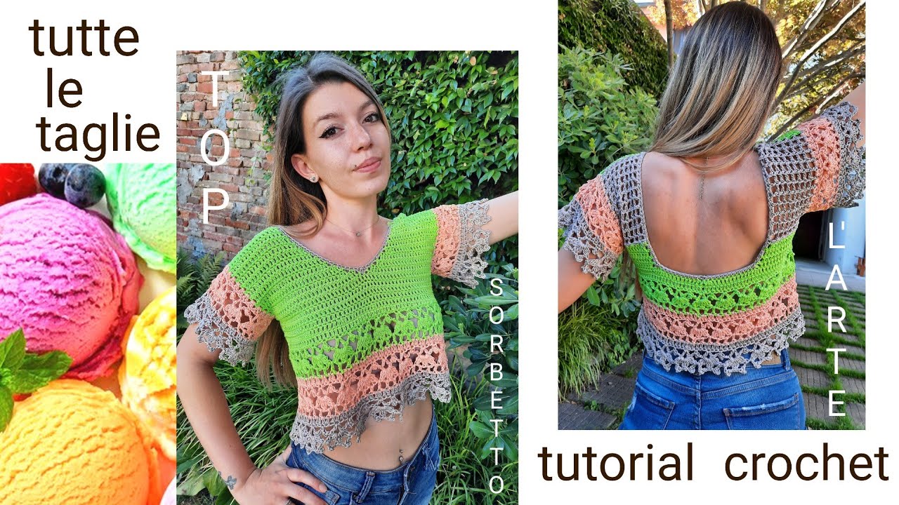 CROP  TOP    SORBETTO     TUTORIAL   UNCINETTO  TUTTE LE TAGLIE  #UNCINETTO#TUTORIAL#PASOAPASO