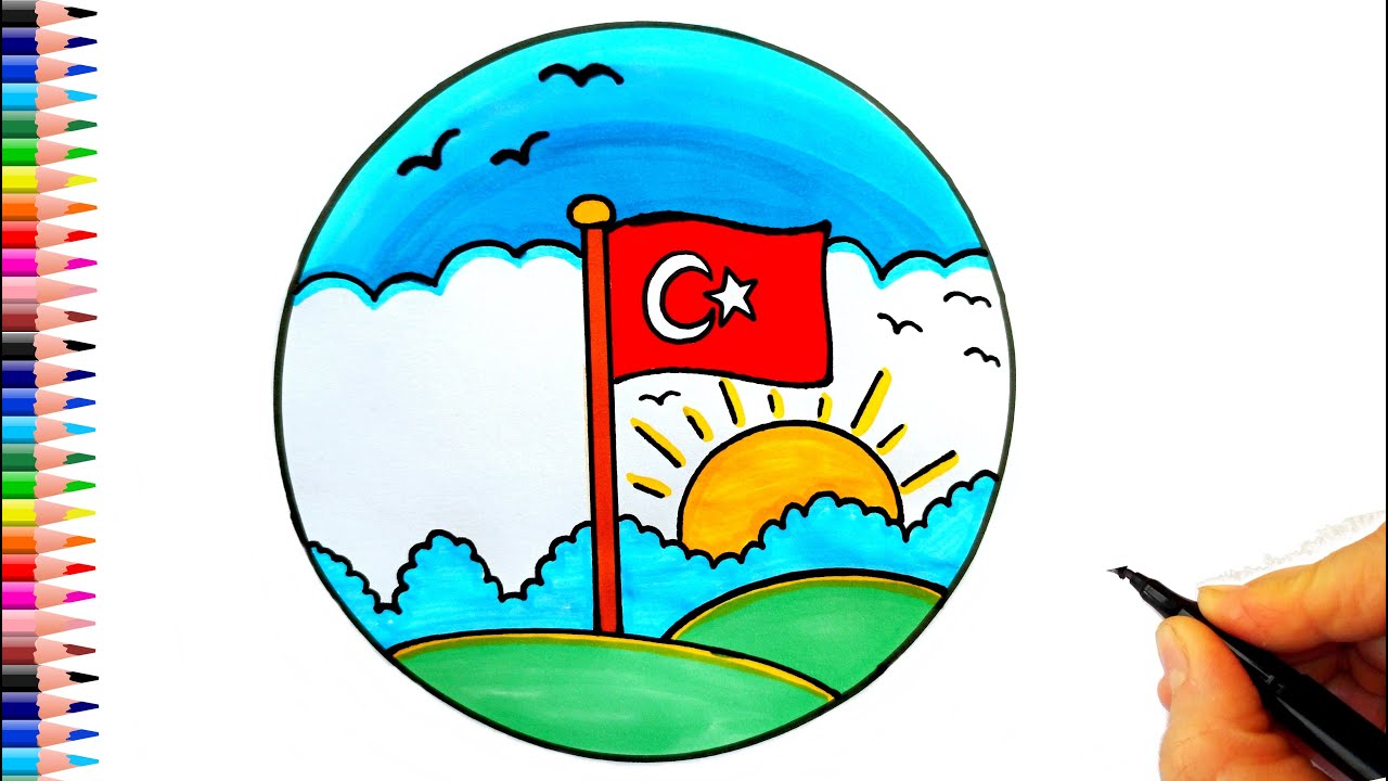 KOLAY 29 EKİM CUMHURİYET BAYRAMI RESMİ ÇİZİMİ - KOLAY ÇİZİMLER - 29 EKİM ÇİZİMLERİ