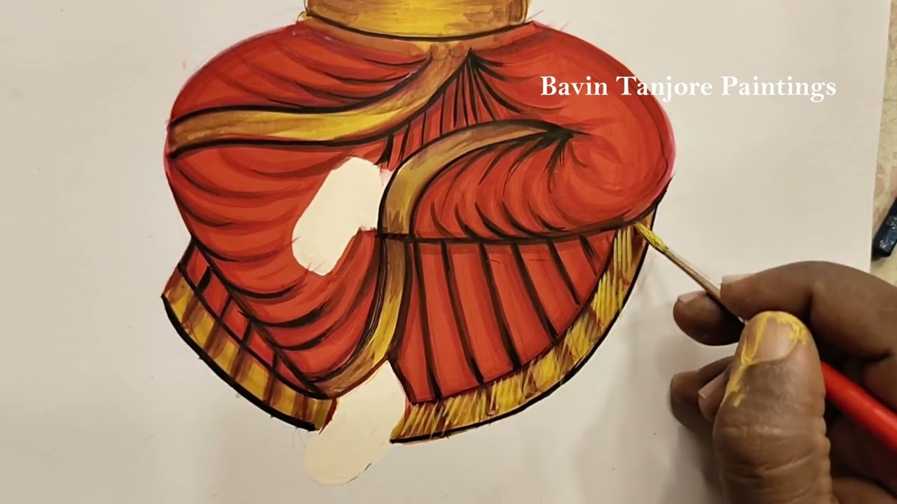How to draw Sitting Saree in Tanjore Painting ? | Tanjore Painting Tutorial
