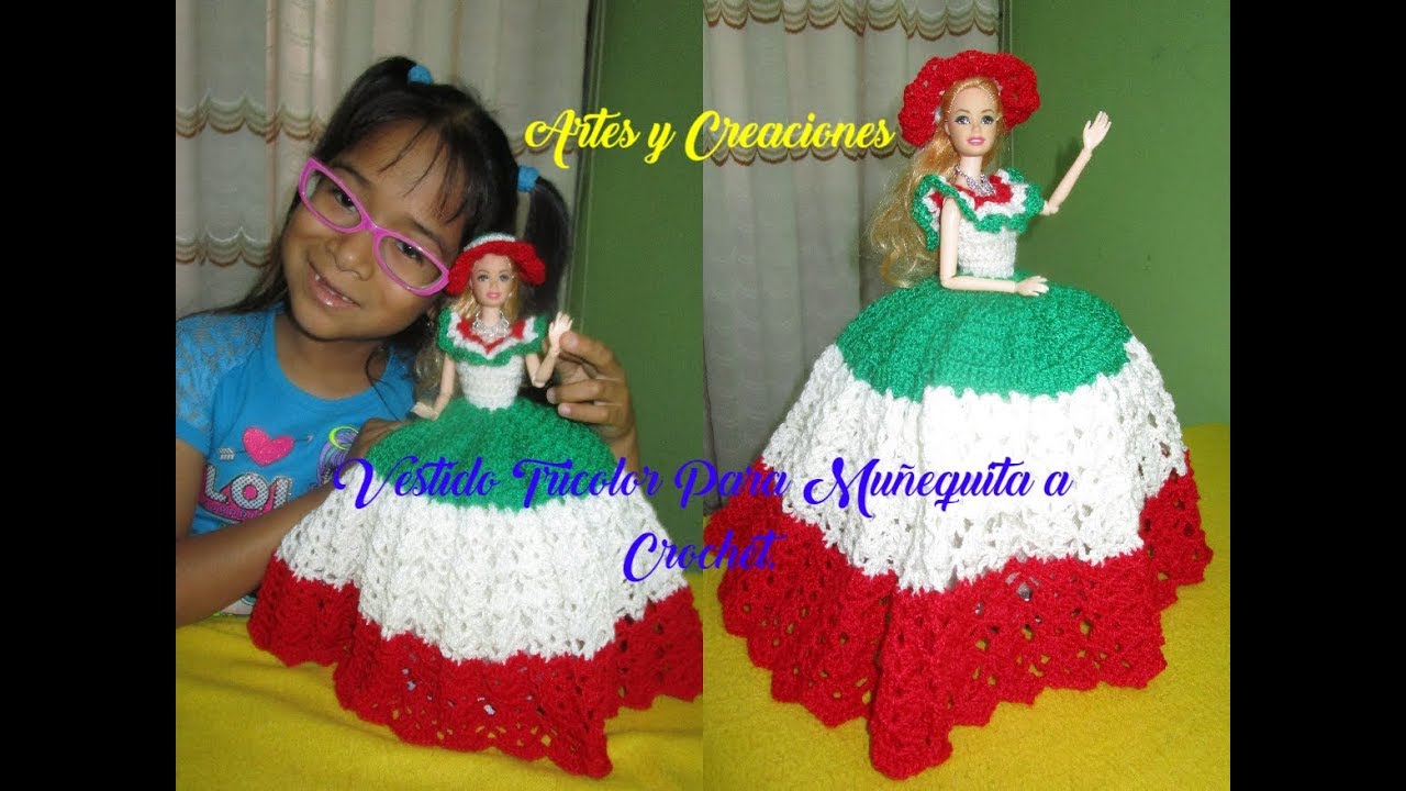 VESTIDO TRICOLOR A CROCHET (PARA EL HERMOSO PAIS DE MEXICO)