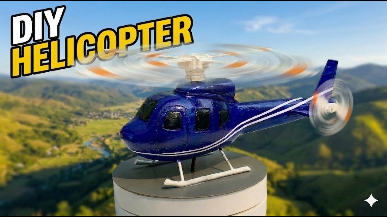 DIY Mini Helicopter Model | Spinning Rotor + LED Lights 🚁 #DIY #MiniHelicopter #HelicopterModel