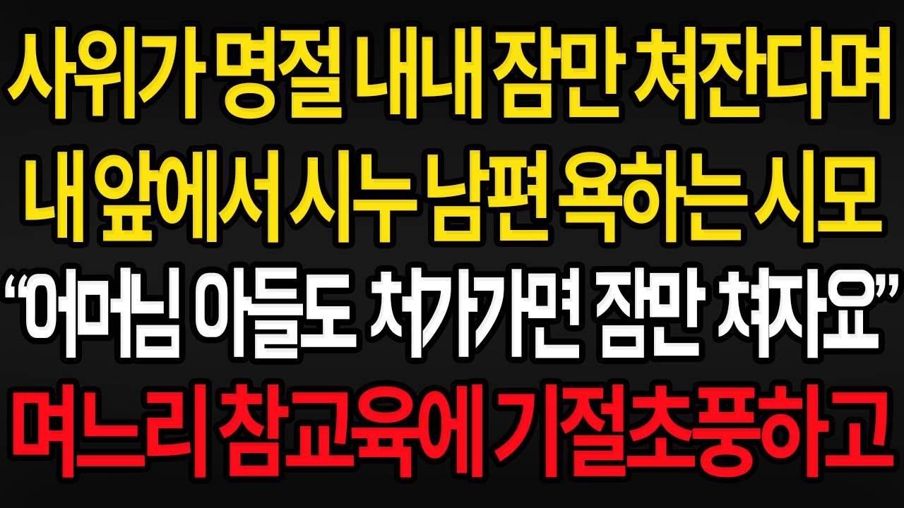 (사이다사연) 사위가 명절 내내 잠만 쳐잔다며 내 앞에서 시누 남편 욕하는 시모에게 어머님 아들도 처가가서 쳐잔다고 참교육하자 시모 반응 /실화사연/라디오사연