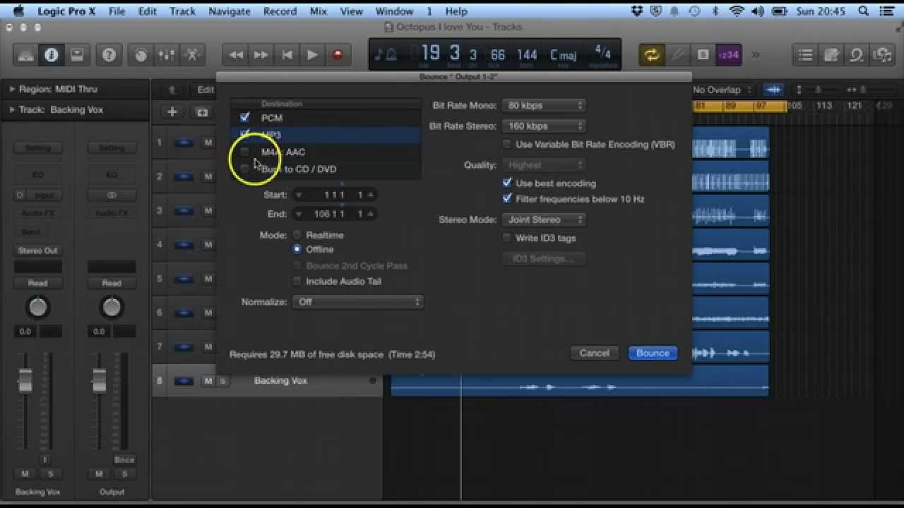 Logic Pro X Tutorial 17 - Mixing down or Bouncing audio