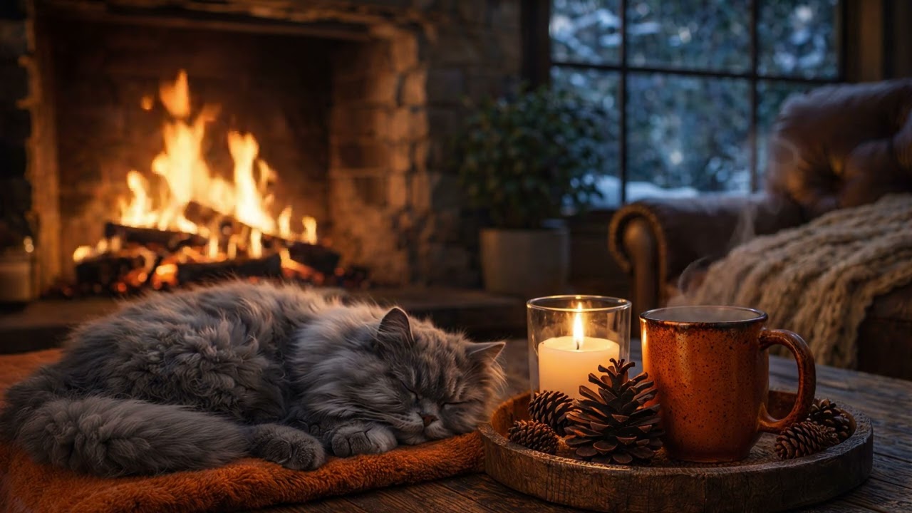 Soft Guitar Music for Cats to Sleep Deeply 🐾🔥 | Cozy Fireplace Night (2 Hours)