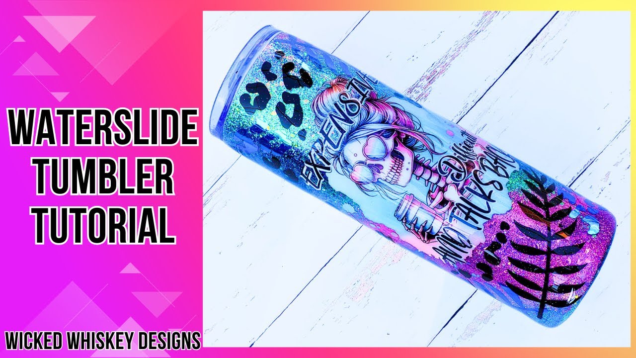 Waterslide Decal Glitter Tumbler Tutorial - Easy tumbler using glitter, epoxy, vinyl and waterslide