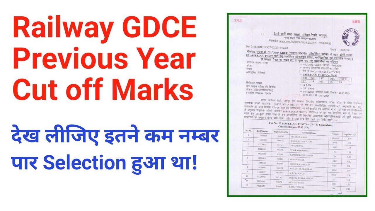 Railway GDCE Previous Year Cut off ALP, JE इतने कम नम्बर पर Selection