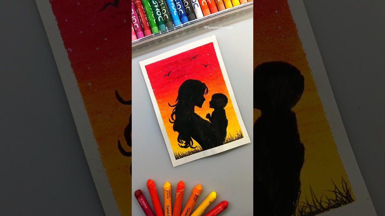 Easy Mother&rsquo;s Day Drawing ❤️ | Mother and Baby Silhouette Art with Oil Pastels
