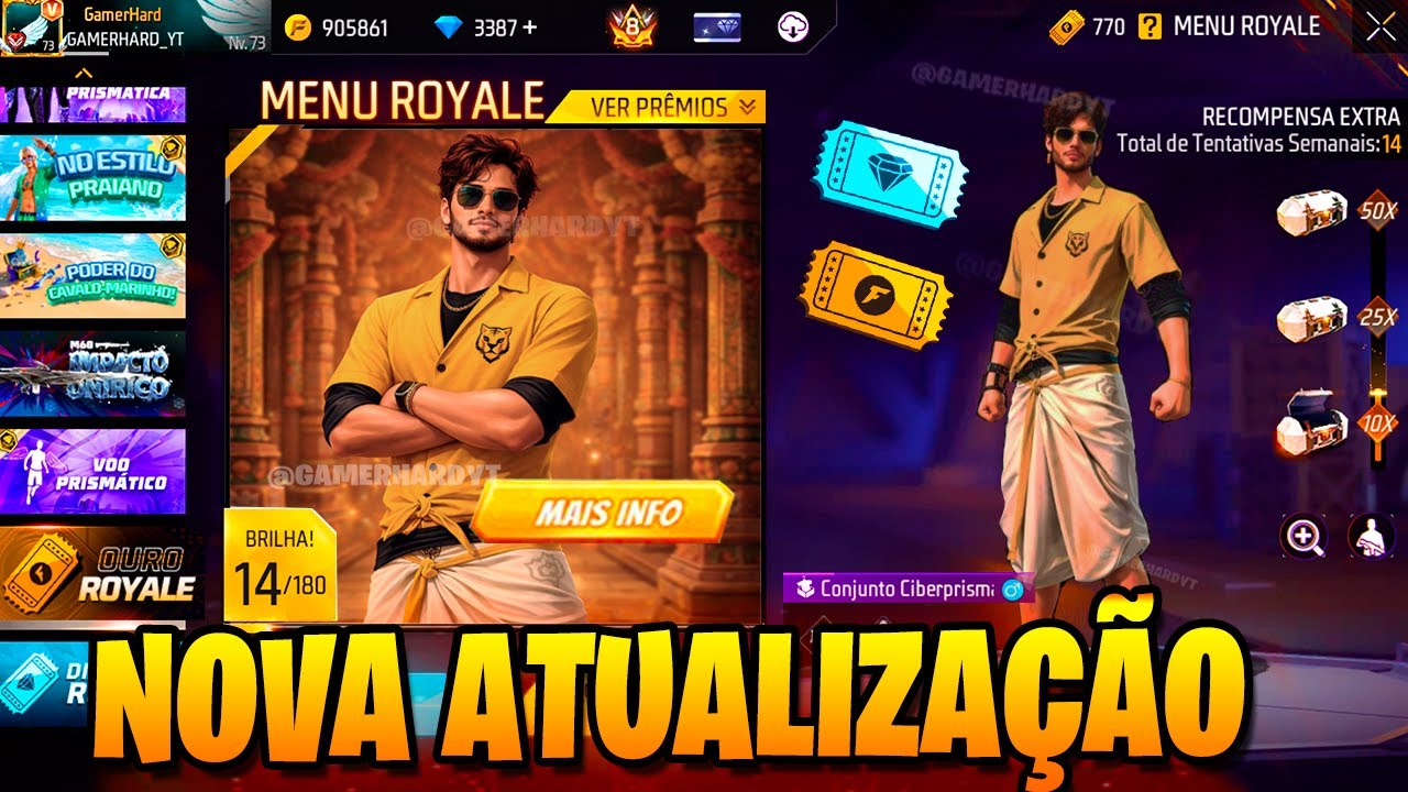 BARBINHA DENOVO? PR&Oacute;XIMO OURO ROYALE, DIAMANTE ROYALE, LOJA DE TOKEN FF, NOVIDADES FREE FIRE