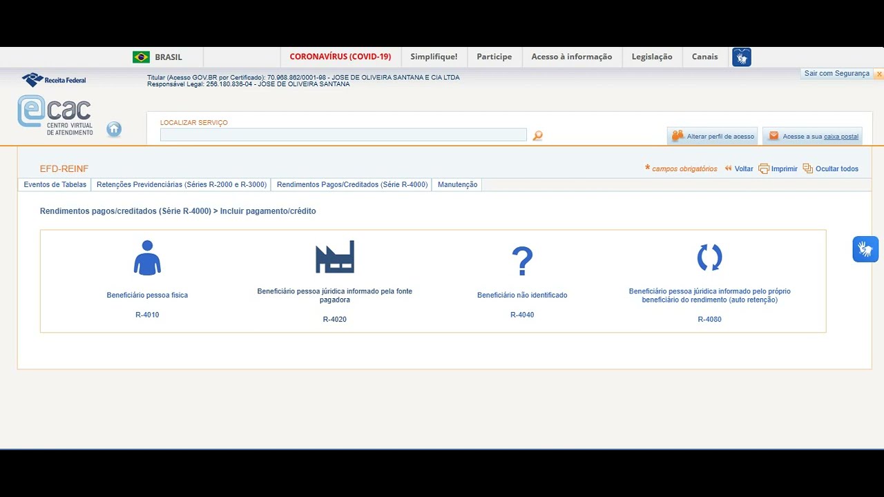 REINF R-4000 (IRRF, CSRF, Distribuição Lucros, Cartão Crédito)