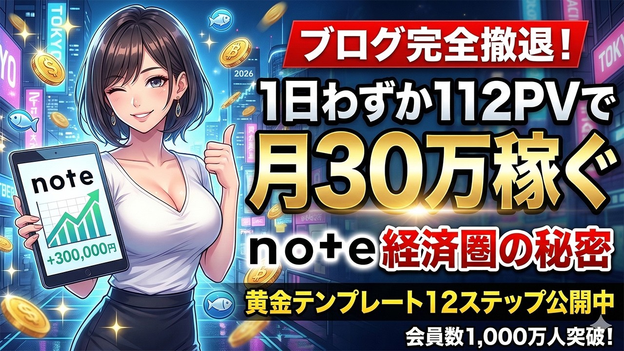 【稼ぐビジネス】【2026年最新】1日わずか112PVでOK！実績ゼロからNoteで「デジタル自動販売機」を構築し、寝ていても稼ぐ戦略