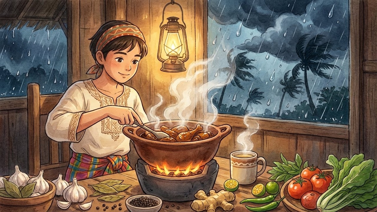 Cooking Chicken Adobo in a Bamboo Hut during a Typhoon ⛈️ Philippines Province Life ASMR