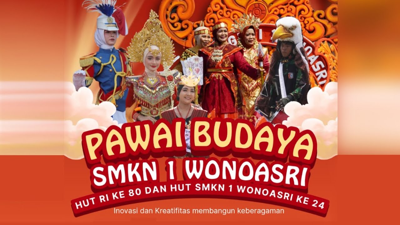 Karnaval Pawai Budaya hari ini SMK Negeri 1 Wonoasri Madiun HUT RI ke 80 dan HUT SMKN ke 24 Tahun