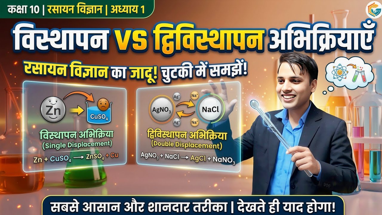 Class 10th Chemistry विस्थापन तथा द्वि विस्थापन अभिक्रिया Lec.03 रासायनिक अभिक्रिया एवं समीकरण