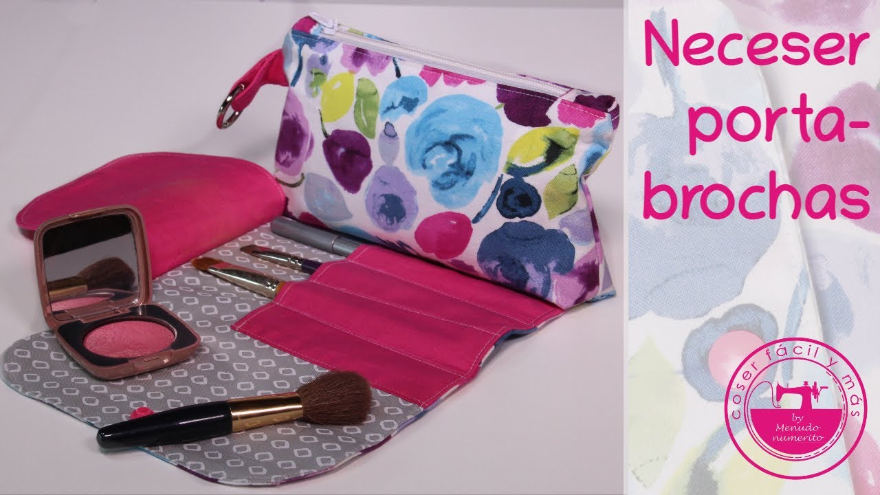 Neceser para cosméticos con portabrochas de maquillaje