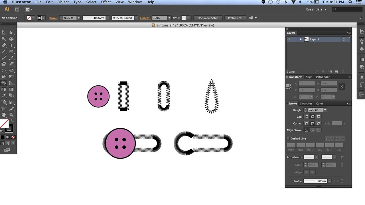 Creating buttonholes in Illustrator