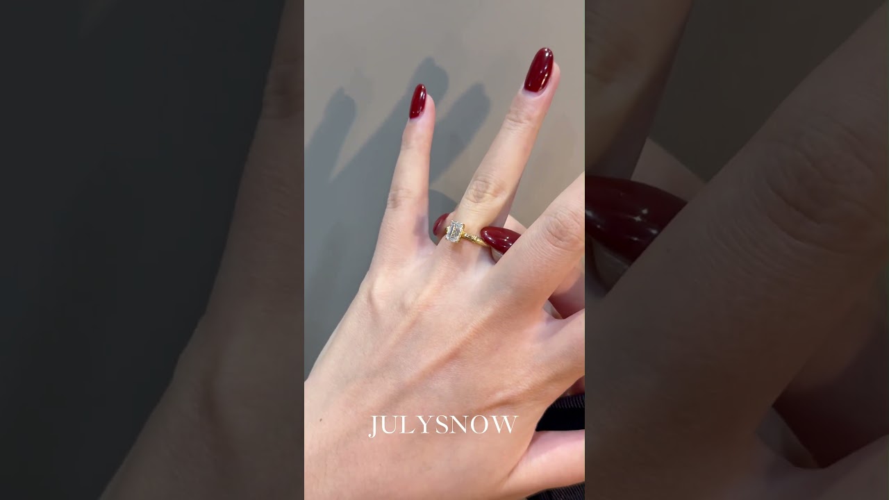 Unique Bamboo Ring Design 🎋 Emerald Cut Engagement Ring | Julysnow Jewelry