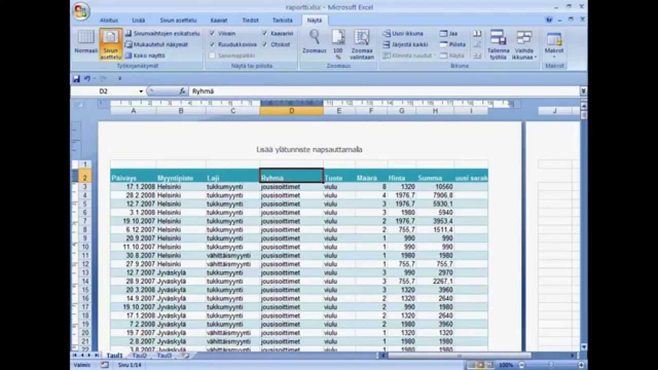 Excel 2007 12 Tulostaminen
