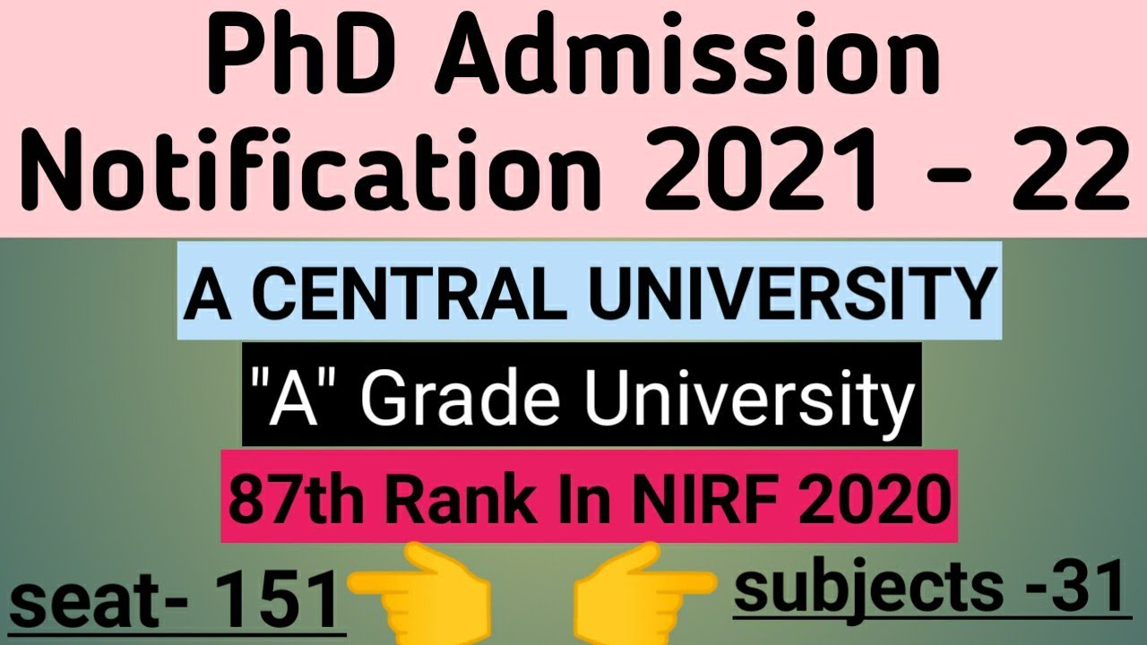 PhD admission notification 2021-22// A central university// PhD aplication form 2021-22