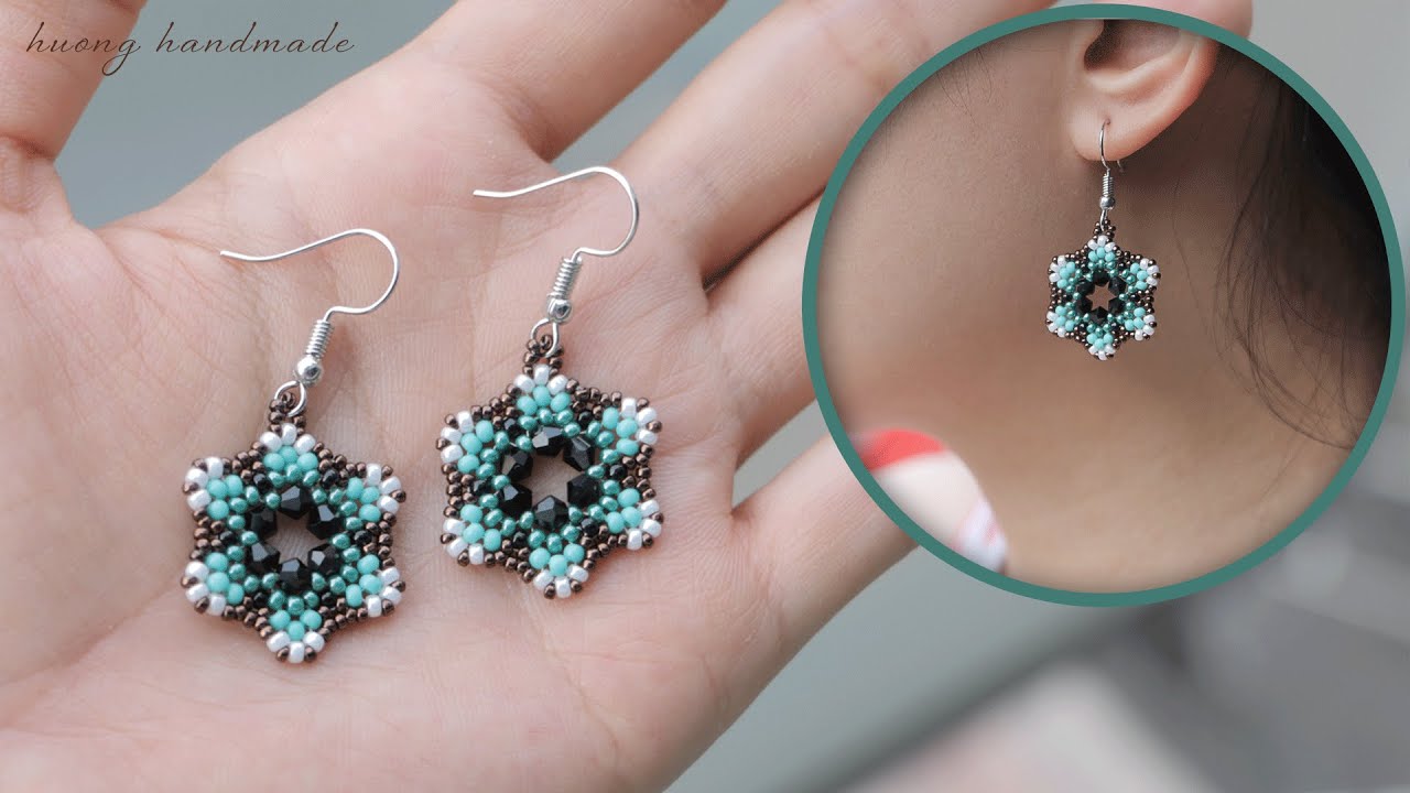 Beaded earrings. Seed beads and bicones flower earrings