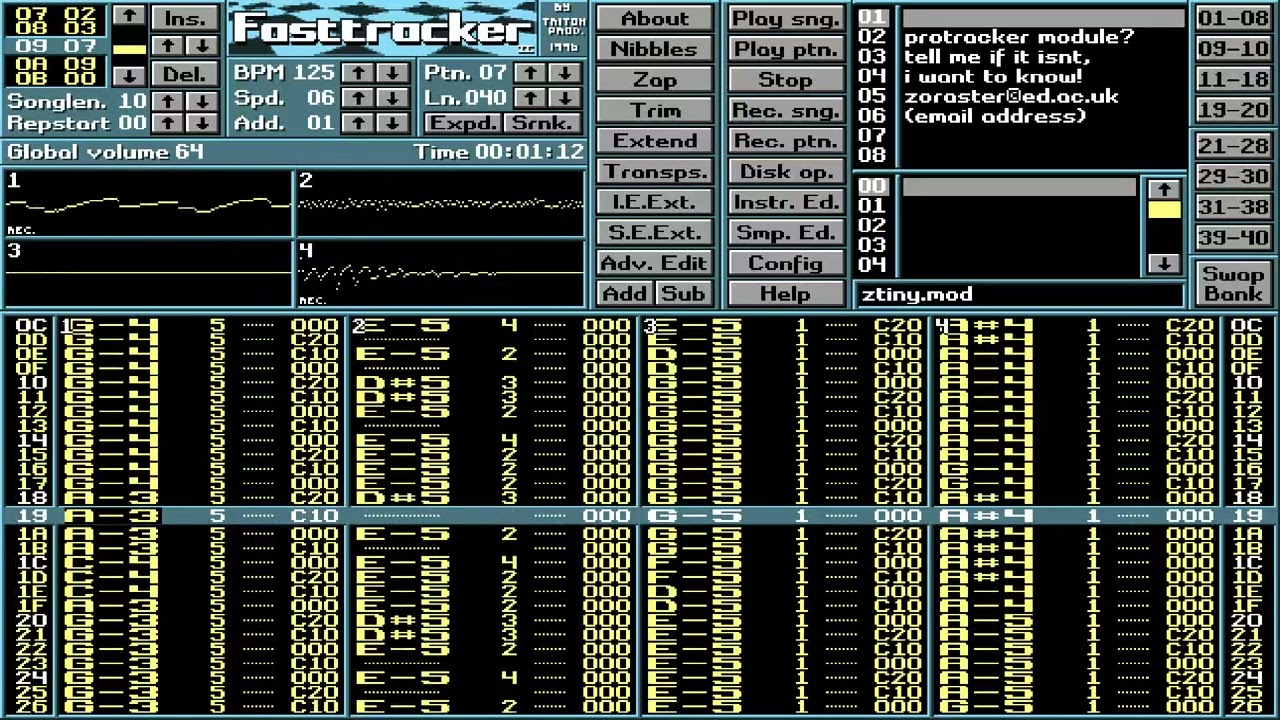 AMIGA PC MUSIC MODULE MODS ZTINYMOD Z TINY MOD By Ed Zaraster SONG PCM ATARI ST FASTTRACKER IMITATIO