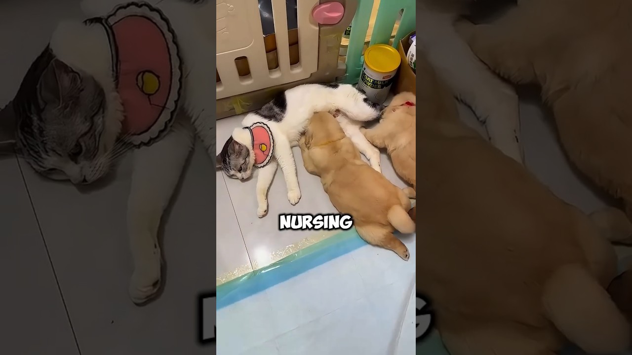 Golden Retriever and Mother Cat Swap Their Babies 😂❤