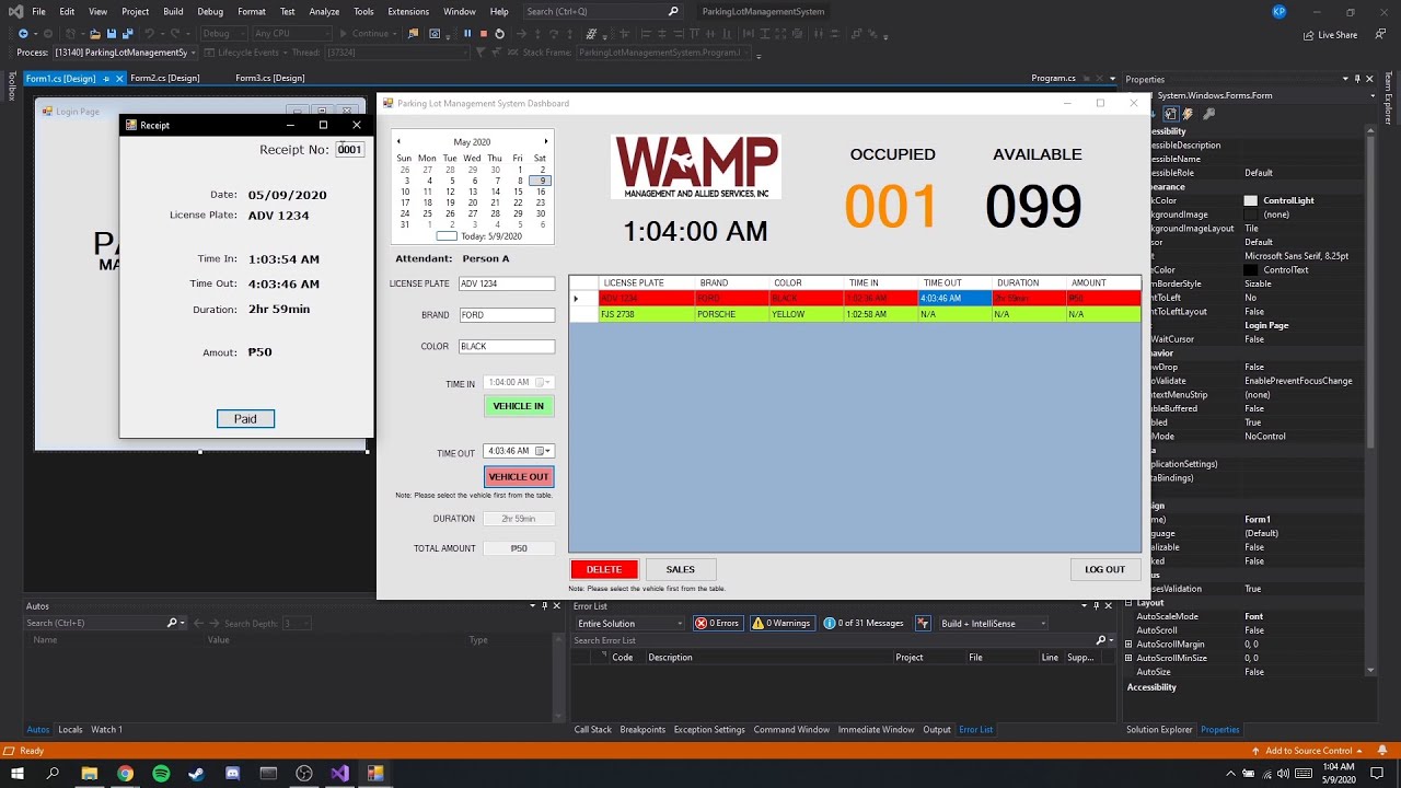 C# Parking Lot Management System program demo | FREE SOURCE CODE DL