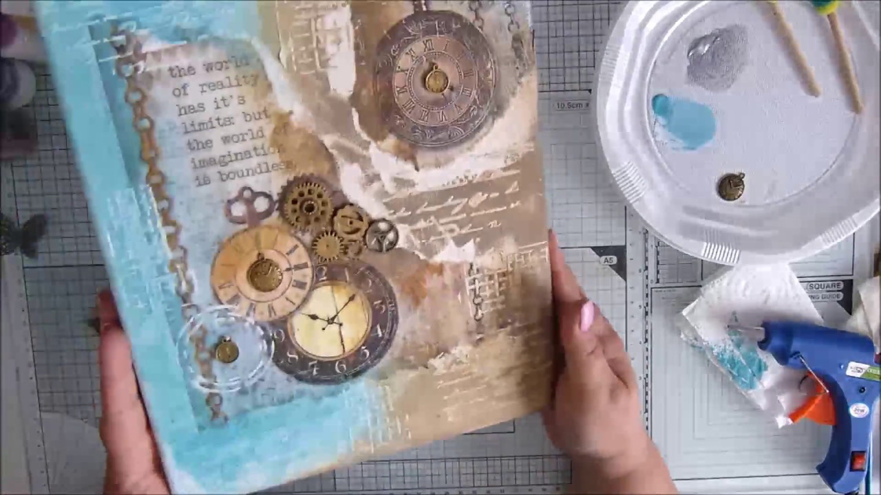 [ Tutoriel ] Toile mixed media #3 Vintage Horloges