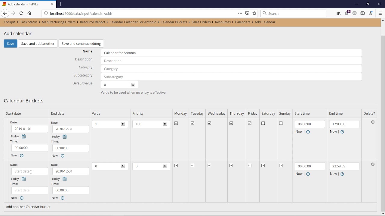 frePPLe - How can I input my operators' shifts and holidays?