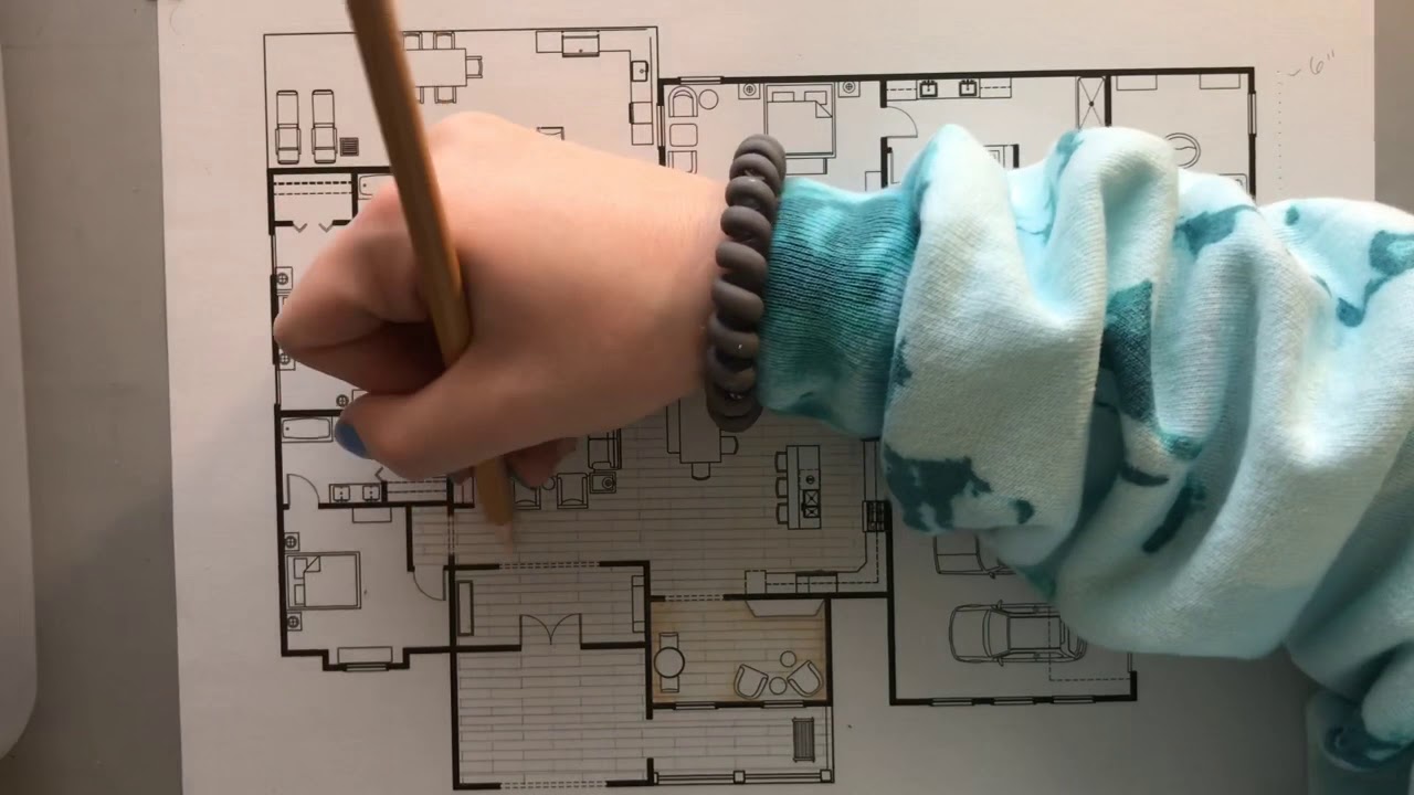 How to render a floor plan with colored pencils