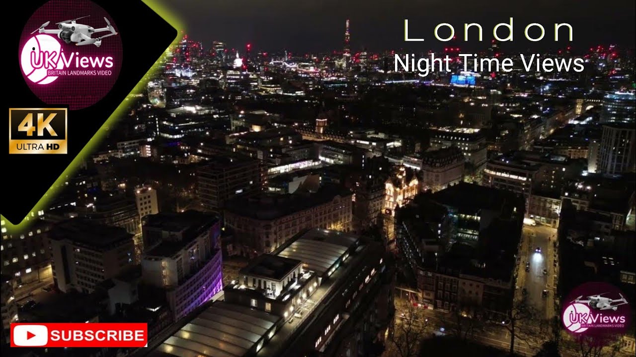 Stunning Central London night time view | Drone Aerial Relaxation 4K Film by UK Views | England 🇬🇧