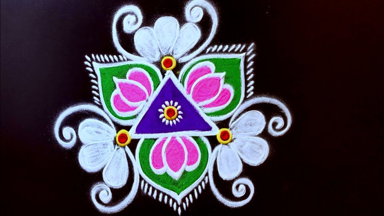 3 Attractive Mini Rangoli designs ♥️ simple muggulu Trending new rangoli ♥️kutty kolam daily rangoli