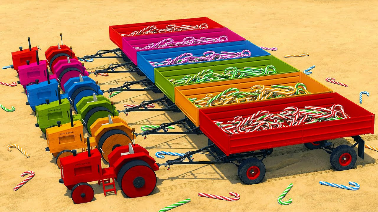 LOAD AND TRANSPORT CANDY CANES WITH MINI JOHN DEERE TRACTORS - Farming Simulator 25 🍬