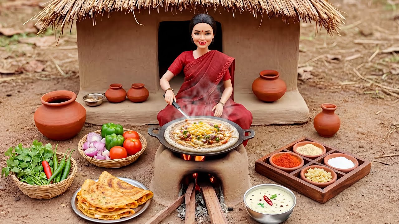 Miniature Doll Makes Chili Cheese Dosa 🌶️🧀 | Tiny Kitchen Indian Street Food ASMR