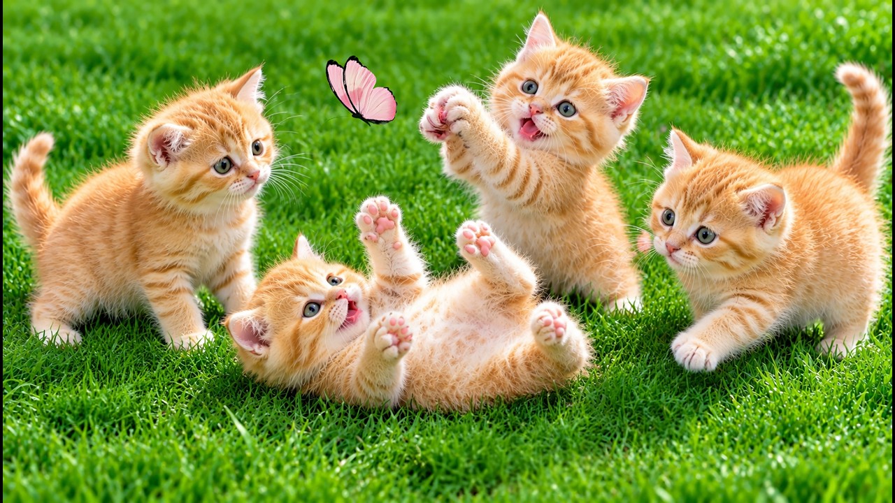 🐱🌿 Cute Kittens Playing Together On Green Grass &ndash; Relaxing Cat Video &ndash; Adorable Cat Video