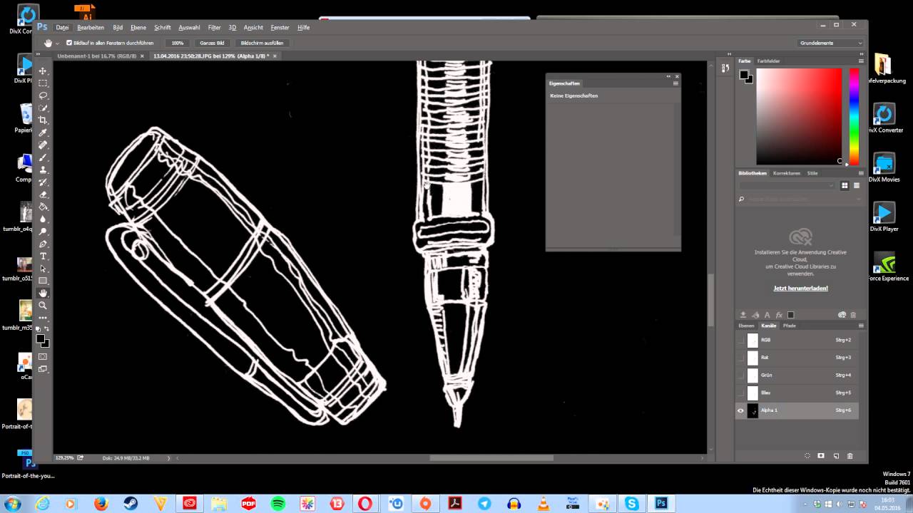 Linien freistellen von einer Skizze Photoshop CC