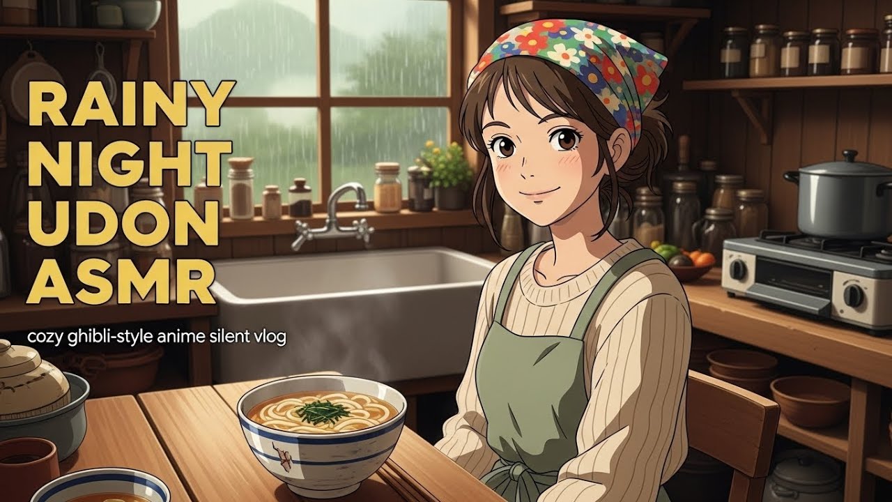 Cozy Rainy Night ASMR in a Wooden Kitchen #ghibli #anime #animation #asmr #cozy #aesthetic