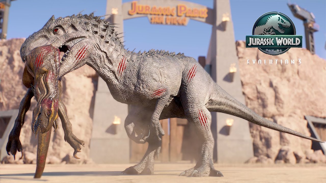 INDOMINUS REX VS ALL DINOSAURS IN SAN DIEGO MAP – EPIC SHOWDOWN | JURASSIC WORLD EVOLUTION 3