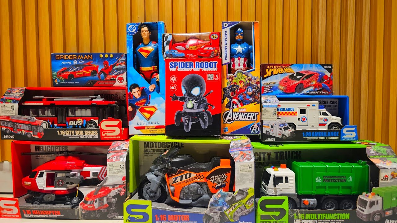 Unboxing Truk Oleng, Mobil Ambulans, Truk Pemadam, Excavator, Bajai, Helikopter, Truk sampah