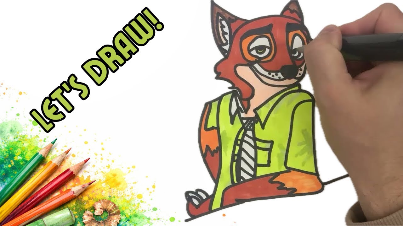 How to Draw Nick Wilde 🦊 Easy Cartoon Drawing for Kids | Zootopia Art Series
