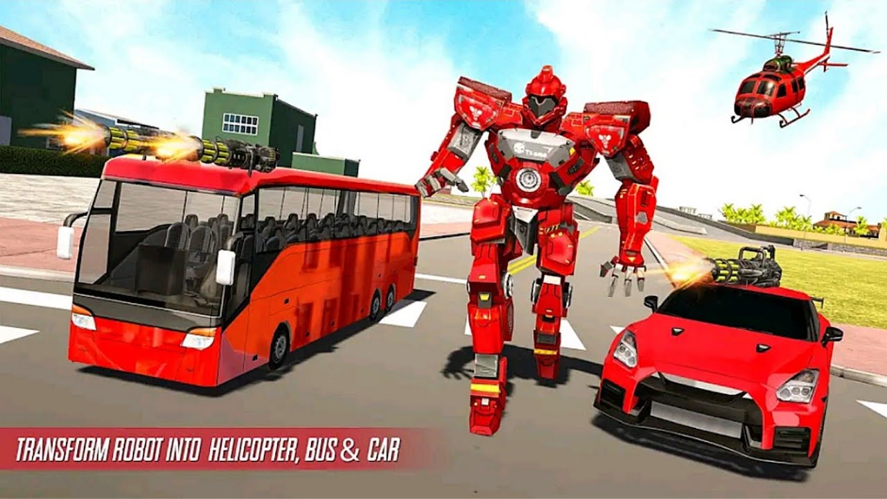 US Bus Robot Car Transform Helicopter Shooting Game - Android Gameplay