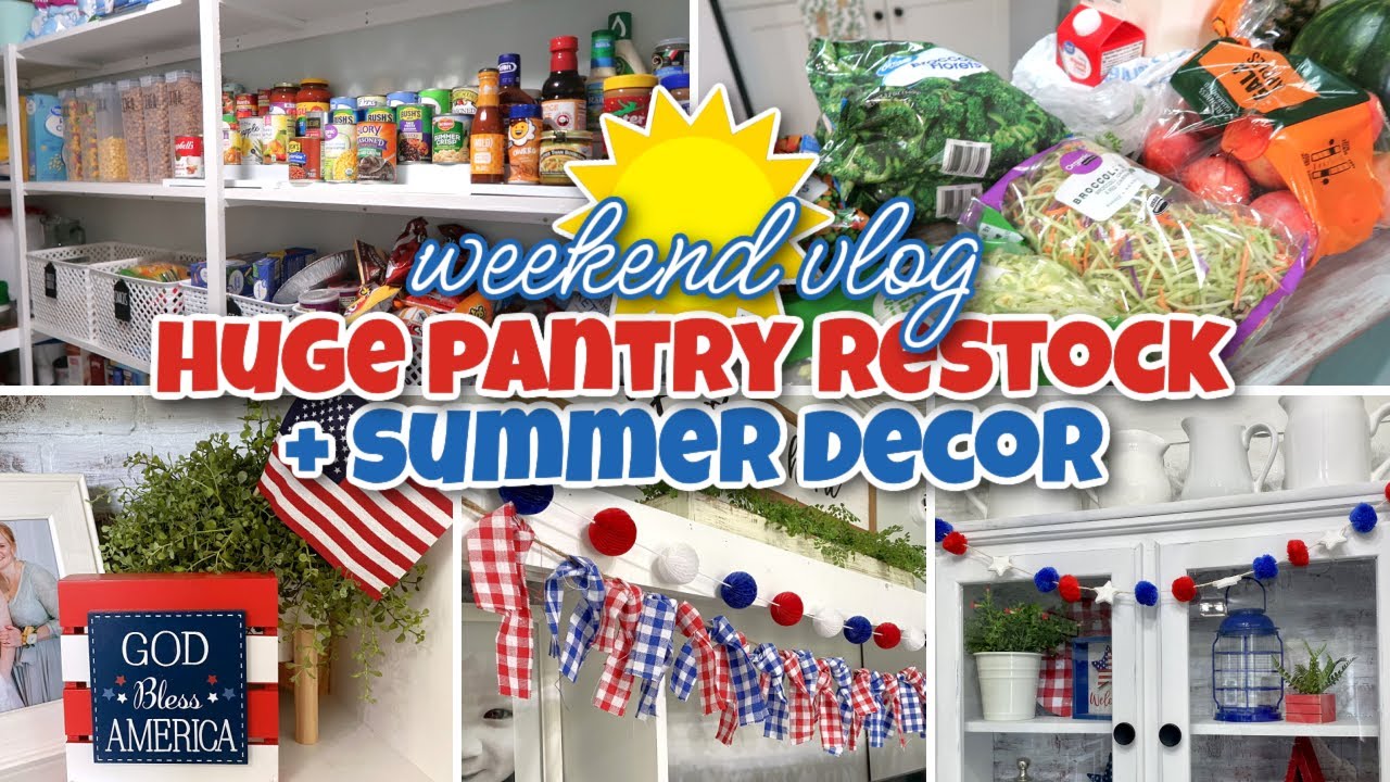 HUGE ASMR PANTRY RESTOCK + SUMMER CLEAN AND DECORATE / WEEKEND VLOG