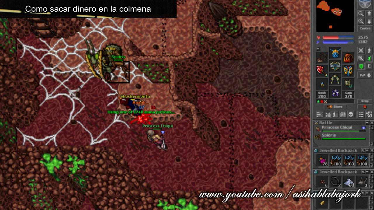 Como ganar dinero en la colmena kollos y spidris con team de EK y RP - Tibia tutorial