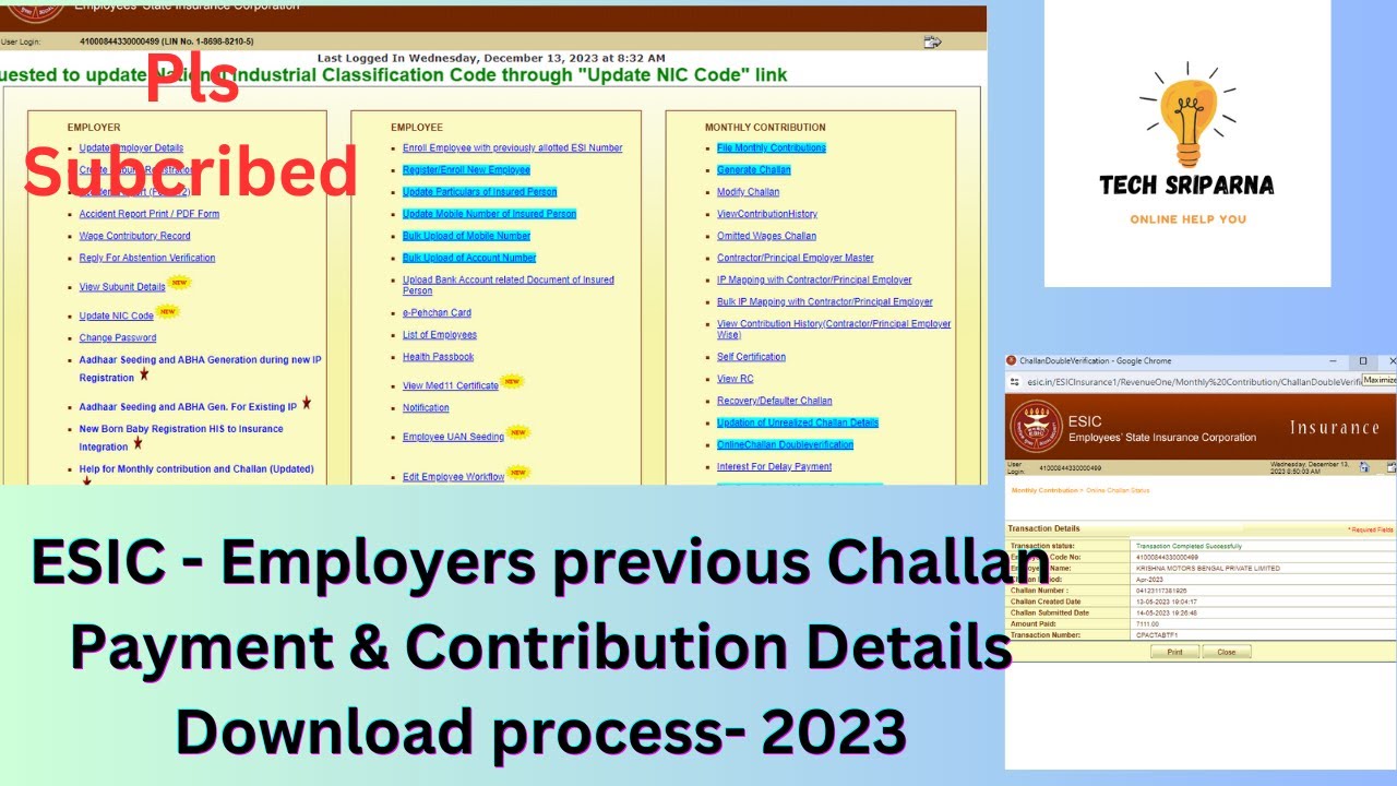 ESIC previous Challan Receipt Print II Download ESIC Paid Challan & Contribution history 2023