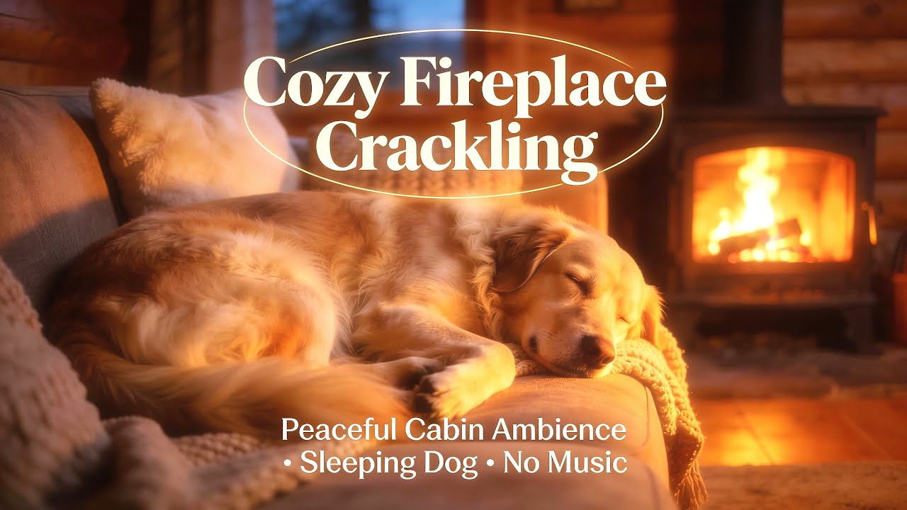 🔥 Cozy Fireplace Crackling 🐾 Peaceful Cabin Ambience with Sleeping Dog for Calm Nights