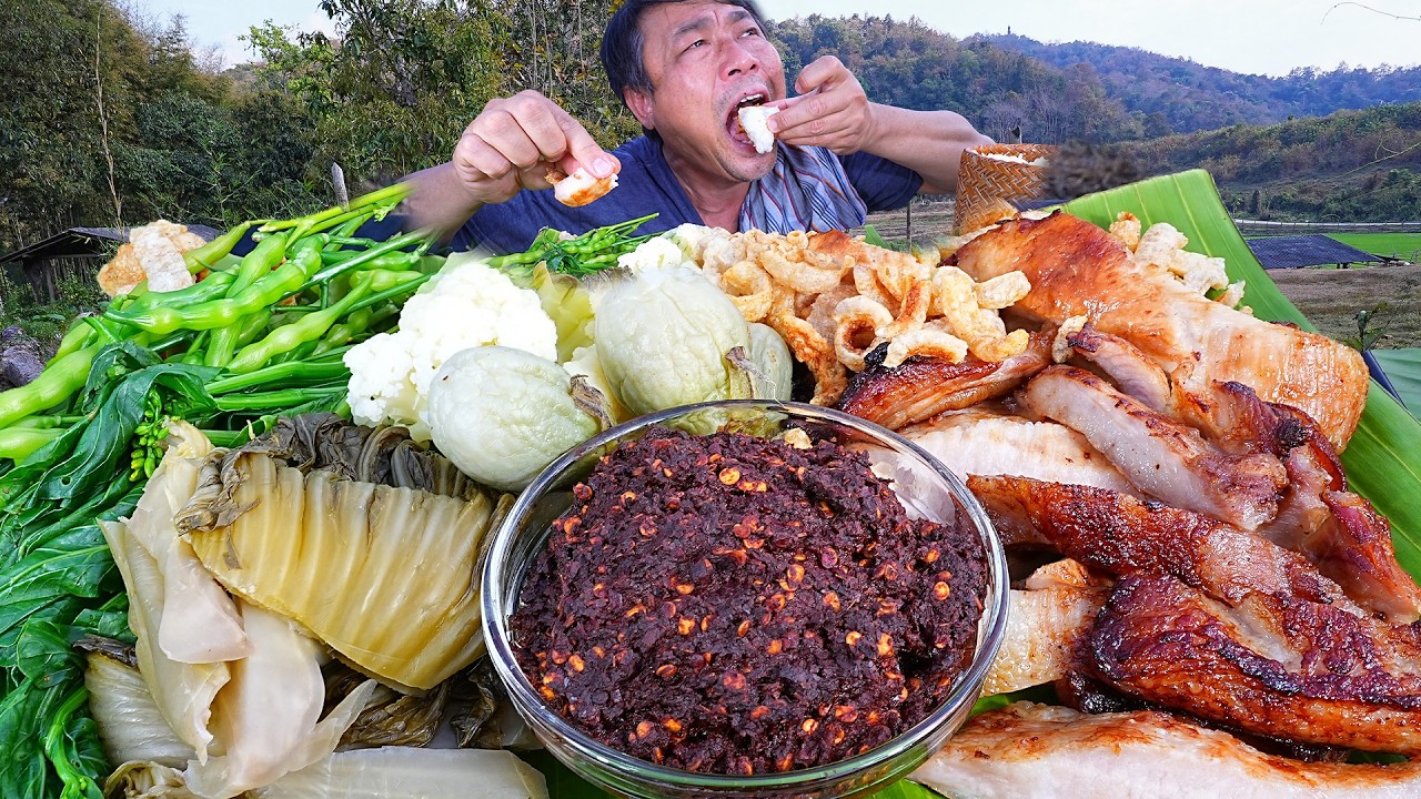 น้ำพริกตาแดง กินกับ คอหมูย่าง แคบหมูผักต้ม-19-02-2026-