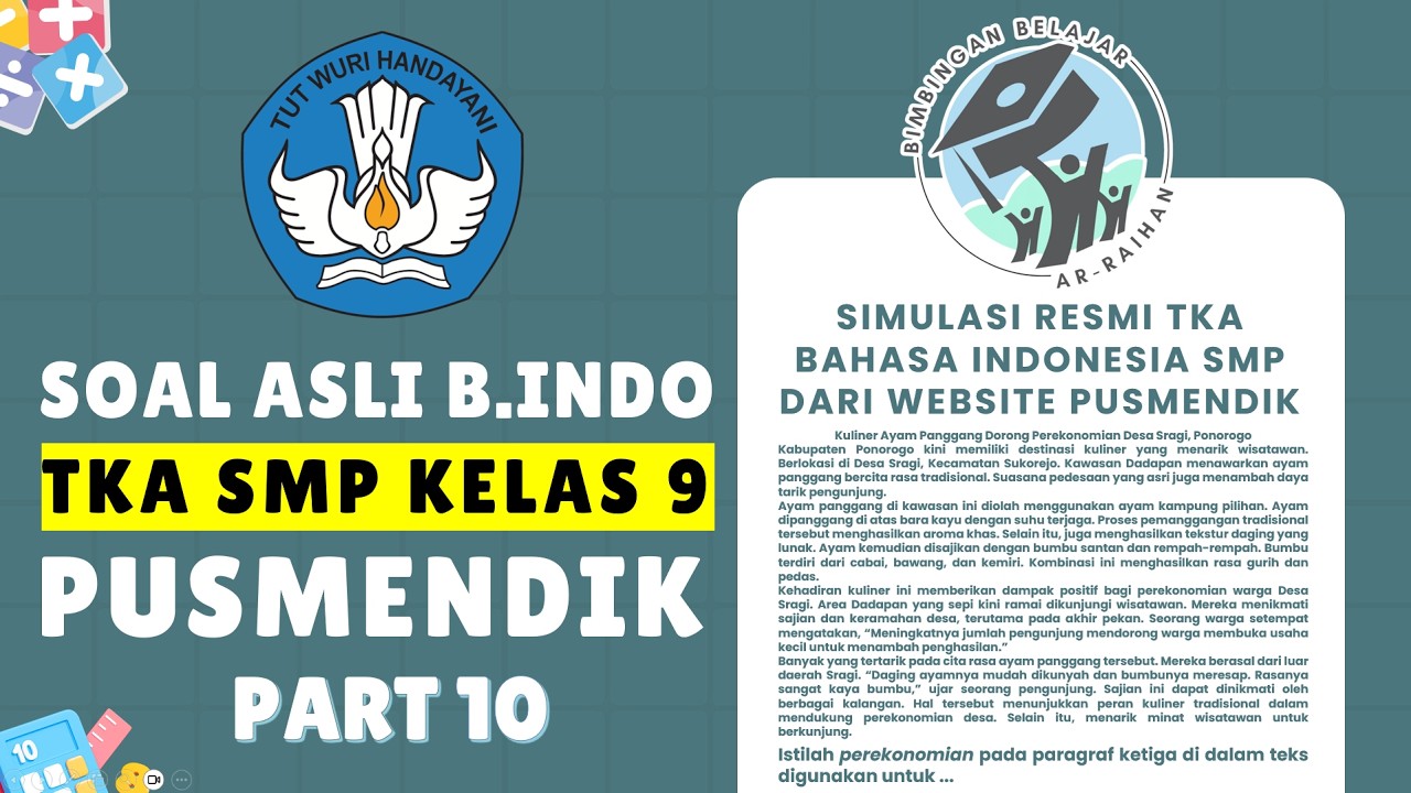 PART 10 SOAL SIMULASI TKA BAHASA INDONESIA SMP 2026 PUSMENDIK | CONTOH SOAL TKA SMP 2026 #TKA B.INDO