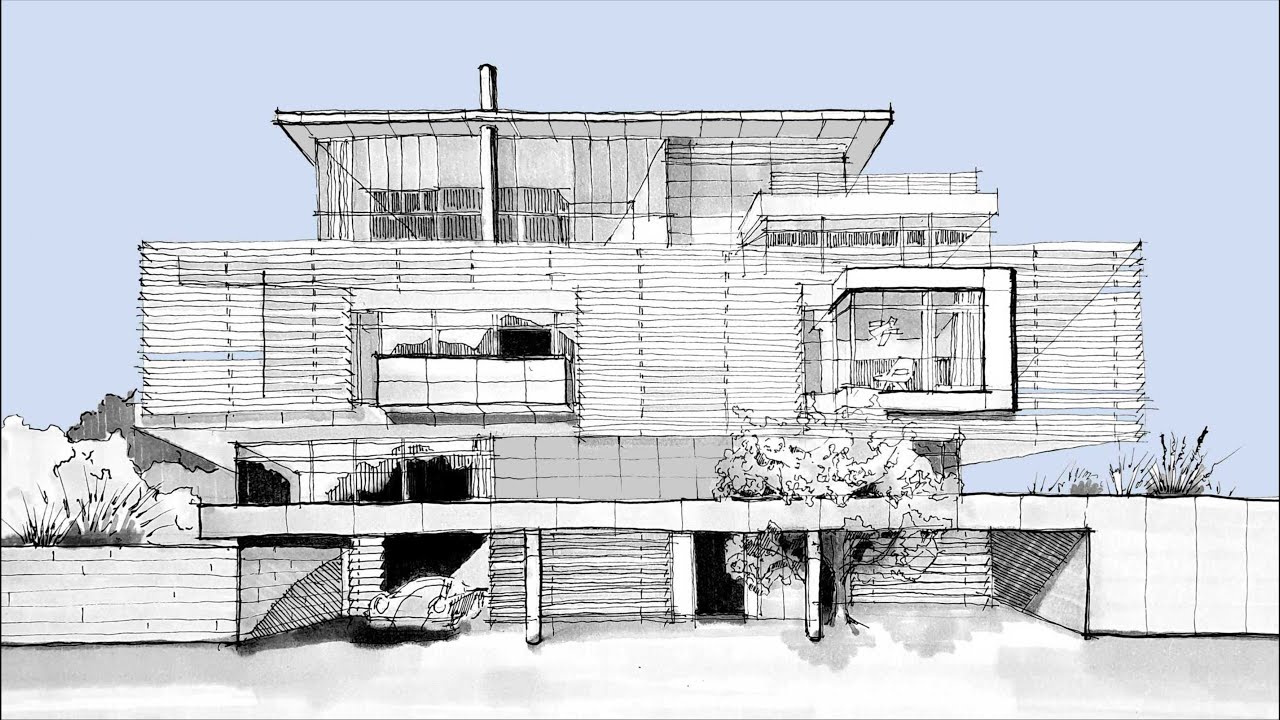 Draw like an architect. Architectural sketch. (Jak rysować architekturę) Richard Meier villa.